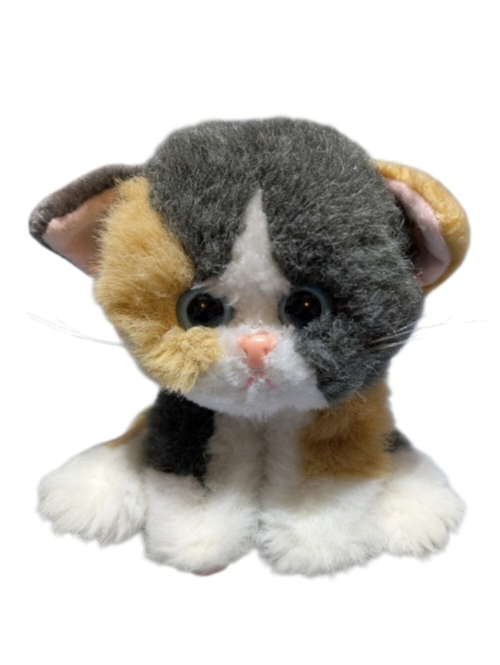 1992 Tyco Kitty Kitty Kittens Calico Purring Plush W/ Blue Eyes & Green Bow